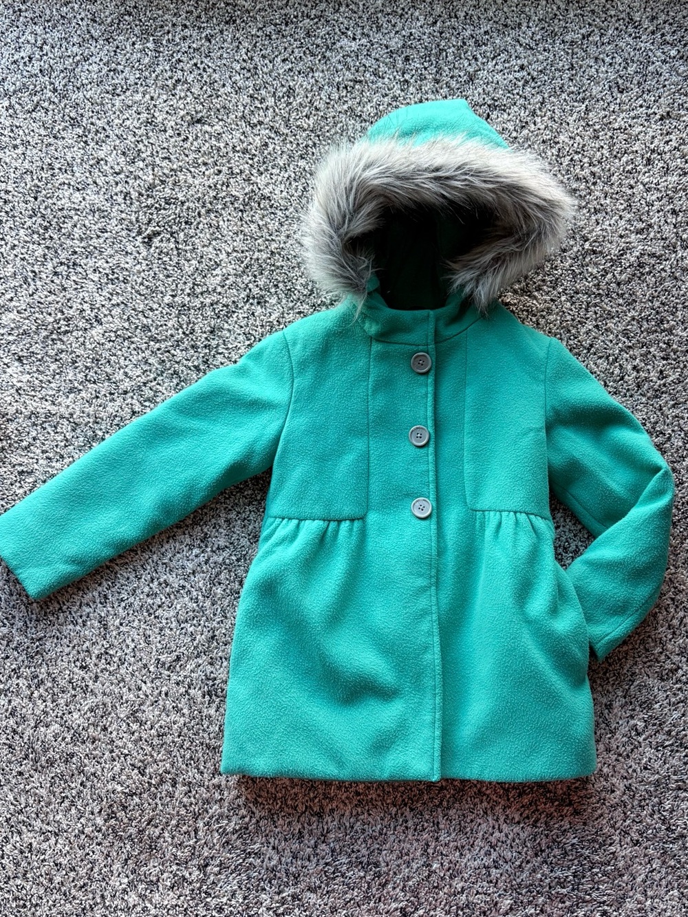 Cat & Jack 5t Teal Hooded Peacoat with Faux Fur Trim